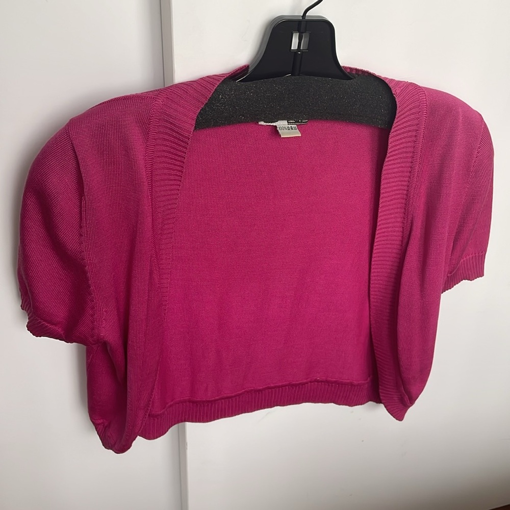 Silk Magenta Cap sleeve shrug SILK short sleeve open front crop cardigan